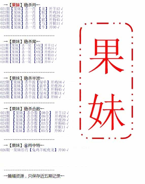 026期果妹心水[图]